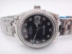 Replica Rolex Datejust Black Pearlmaster Dial and Diamonds Bezel Watch 36mm